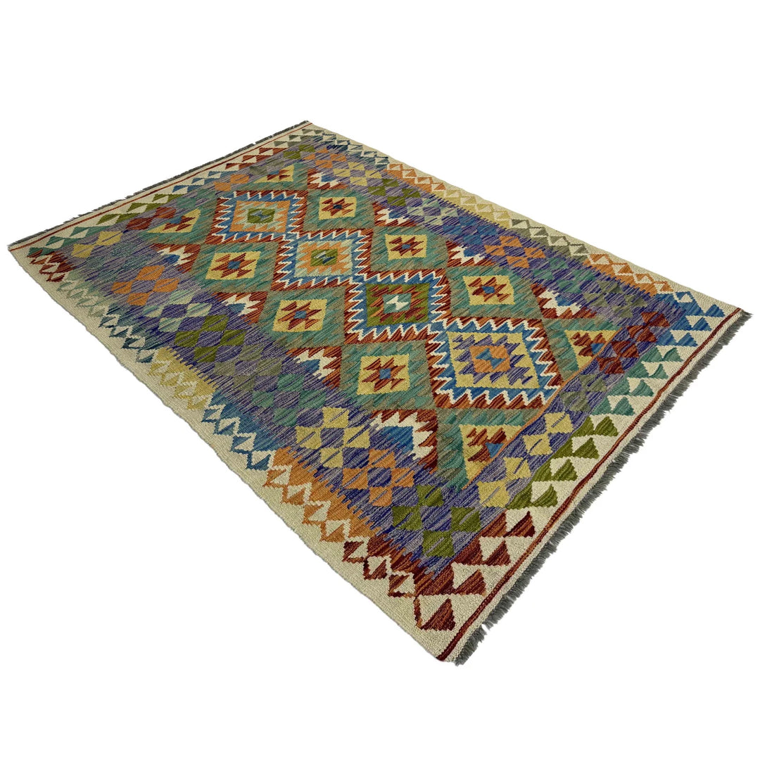 Afghan Vegetable Kilim Rug 4' 2" x 6' 6" Flat-Weave | No. AL391214