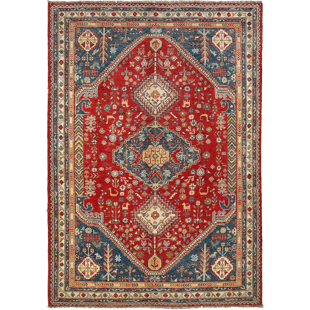 Red Afghan Shirazi Rug 6' 9" x 9' 7" Hand-Knotted | No. AL39160