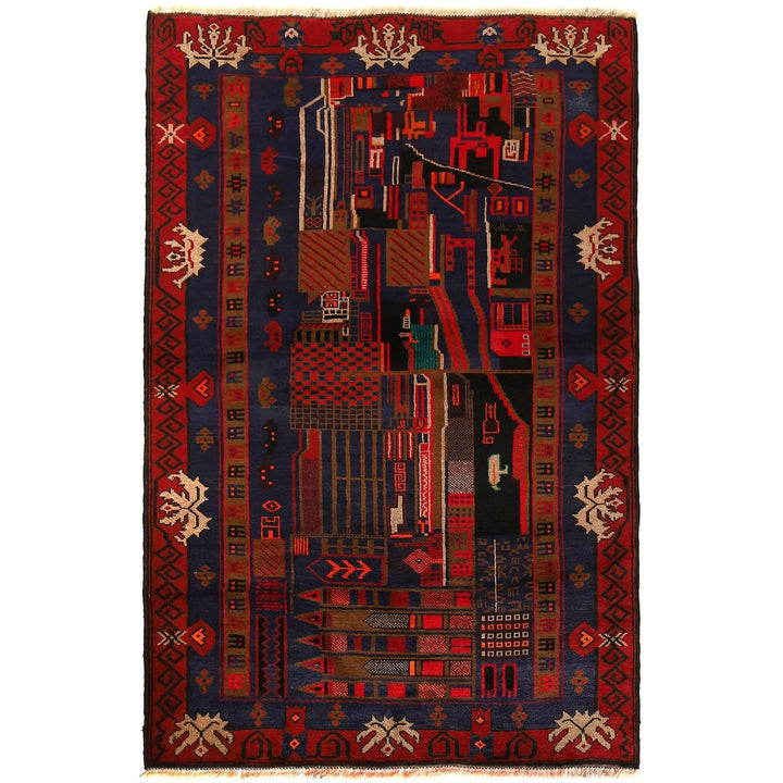 Afghan Pictorial Rug 4' 1" x 6' 2" Hand-Knotted | No. AL39182