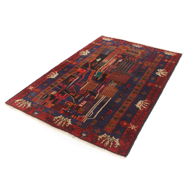 Afghan Pictorial Rug 4' 1" x 6' 2" Hand-Knotted | No. AL39182