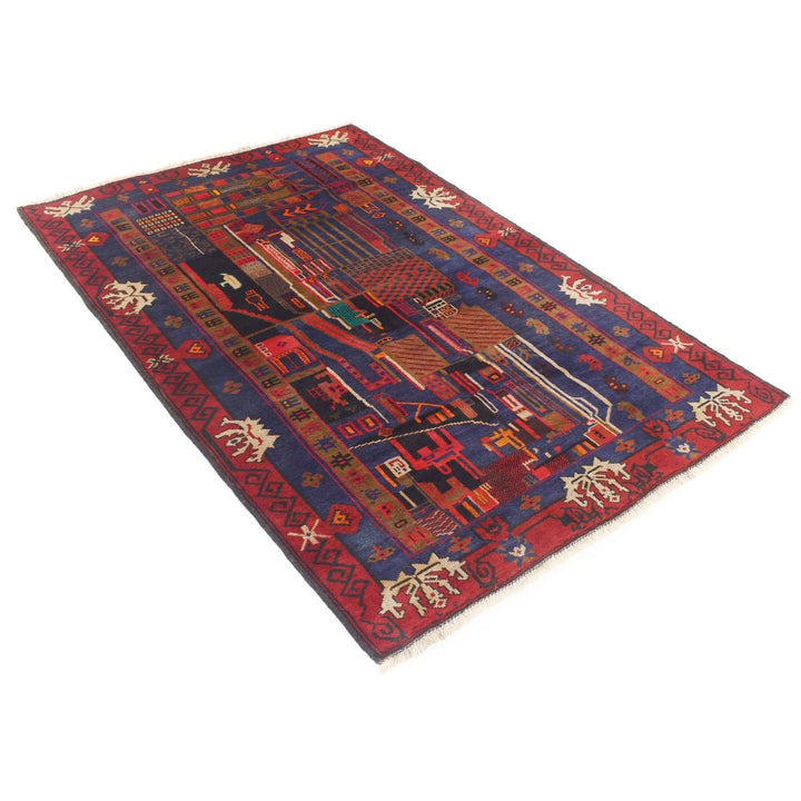 Afghan Pictorial Rug 4' 1" x 6' 2" Hand-Knotted | No. AL39182