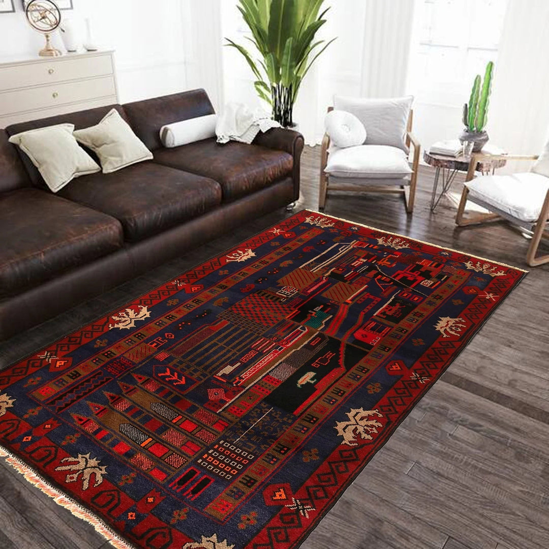 Afghan Pictorial Rug 4' 1" x 6' 2" Hand-Knotted | No. AL39182