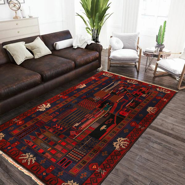 Afghan Pictorial Rug 4' 1" x 6' 2" Hand-Knotted | No. AL39182