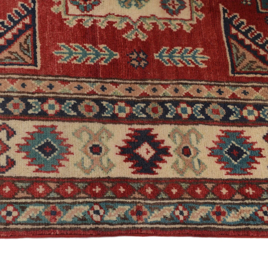Red Afghan Kazak Rug 3' 5" x 5' 0" Hand-Knotted | No. AL39195