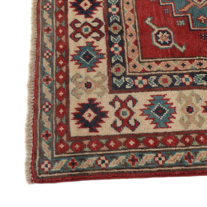 Red Afghan Kazak Rug 3' 5" x 5' 0" Hand-Knotted | No. AL39195