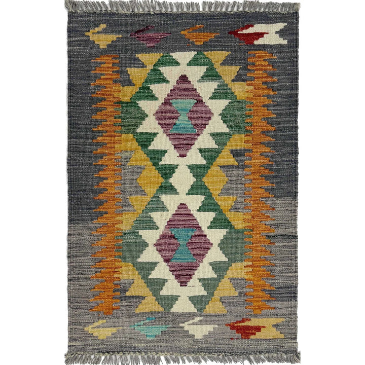 Afghan Vegetable Kilim Rug 2' 0" x 3' 0" Flat-Weave | No. AL392658
