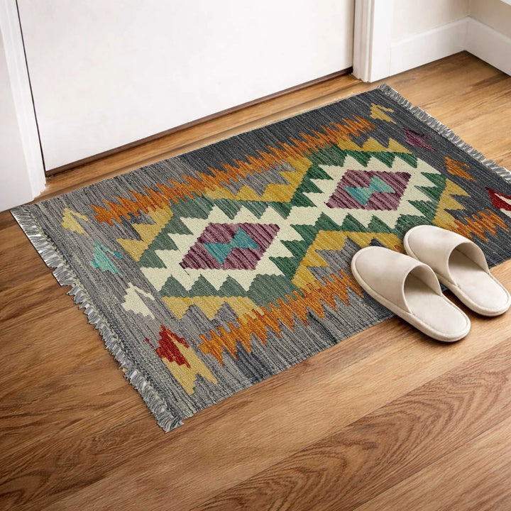 Afghan Vegetable Kilim Rug 2' 0" x 3' 0" Flat-Weave | No. AL392658