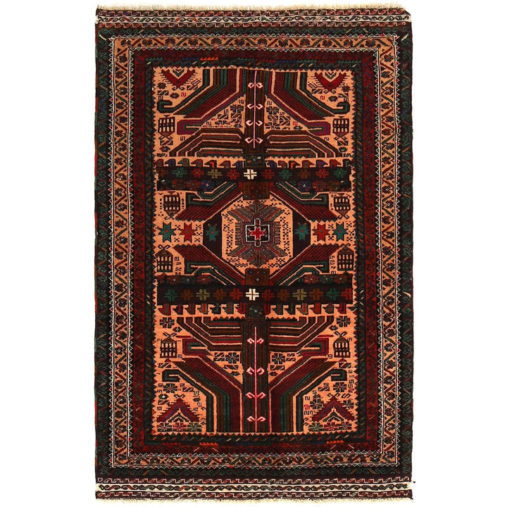 Afghan Baluchi Rug 3' 1" x 4' 11" Hand-Knotted | No. AL39377