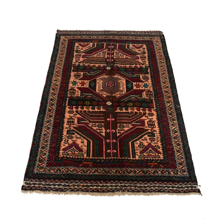 Afghan Baluchi Rug 3' 1" x 4' 11" Hand-Knotted | No. AL39377