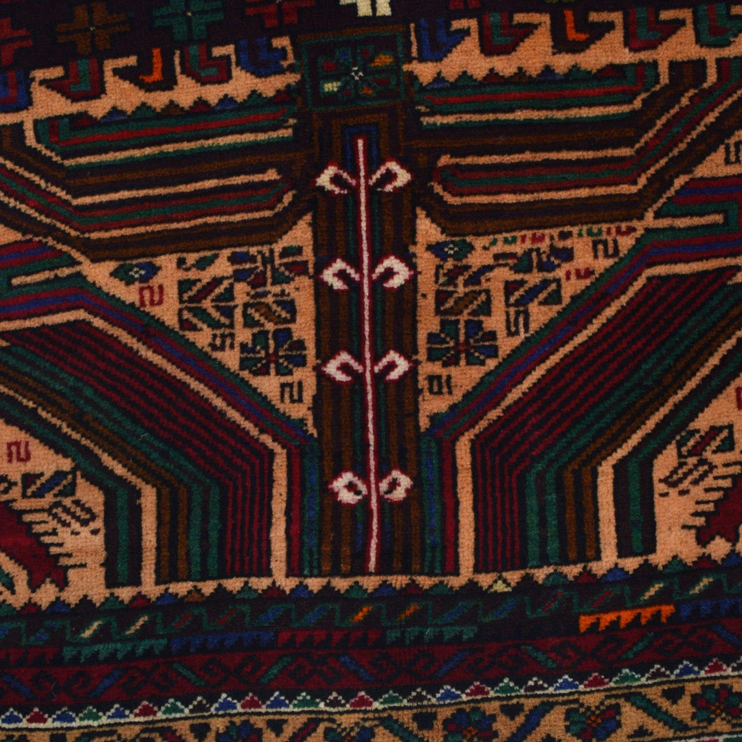 Afghan Baluchi Rug 3' 1" x 4' 11" Hand-Knotted | No. AL39377