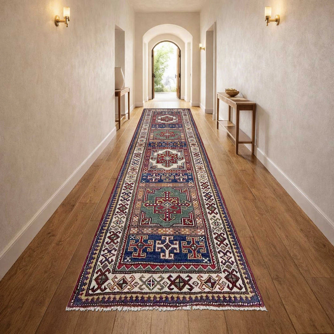 Afghan Kazak Runner Rug 2' 5" x 10' 2" Hand-Knotted | No. AL39399
