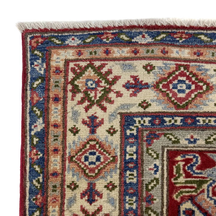 Red Afghan Kazak Rug 3' 6" x 5' 0" Hand-Knotted | No. AL39451