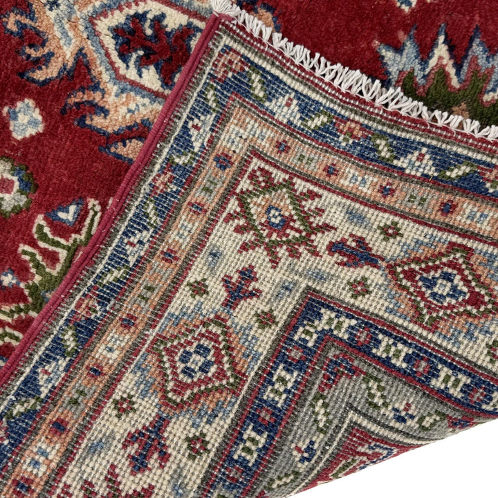 Red Afghan Kazak Rug 3' 6" x 5' 0" Hand-Knotted | No. AL39451