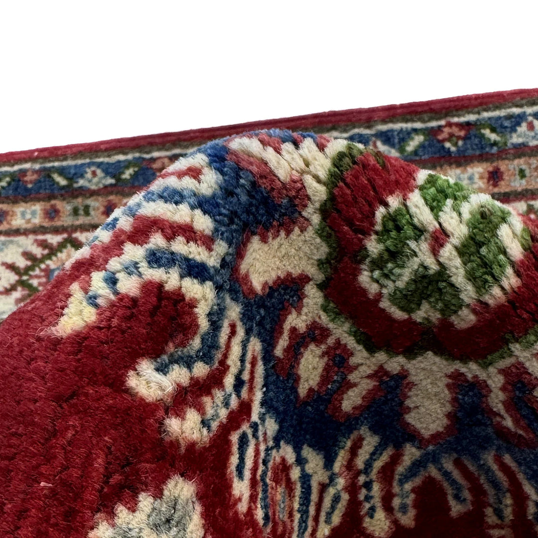 Red Afghan Kazak Rug 3' 6" x 5' 0" Hand-Knotted | No. AL39451