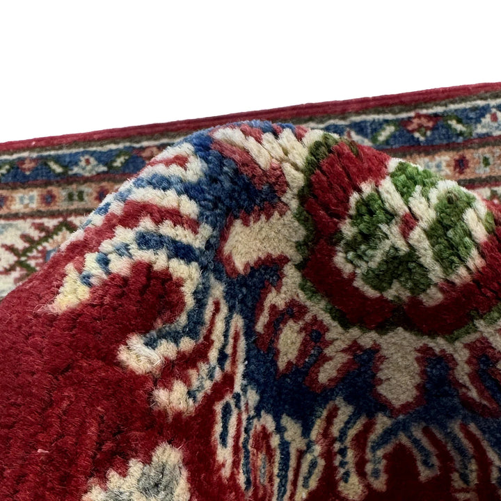 Red Afghan Kazak Rug 3' 6" x 5' 0" Hand-Knotted | No. AL39451