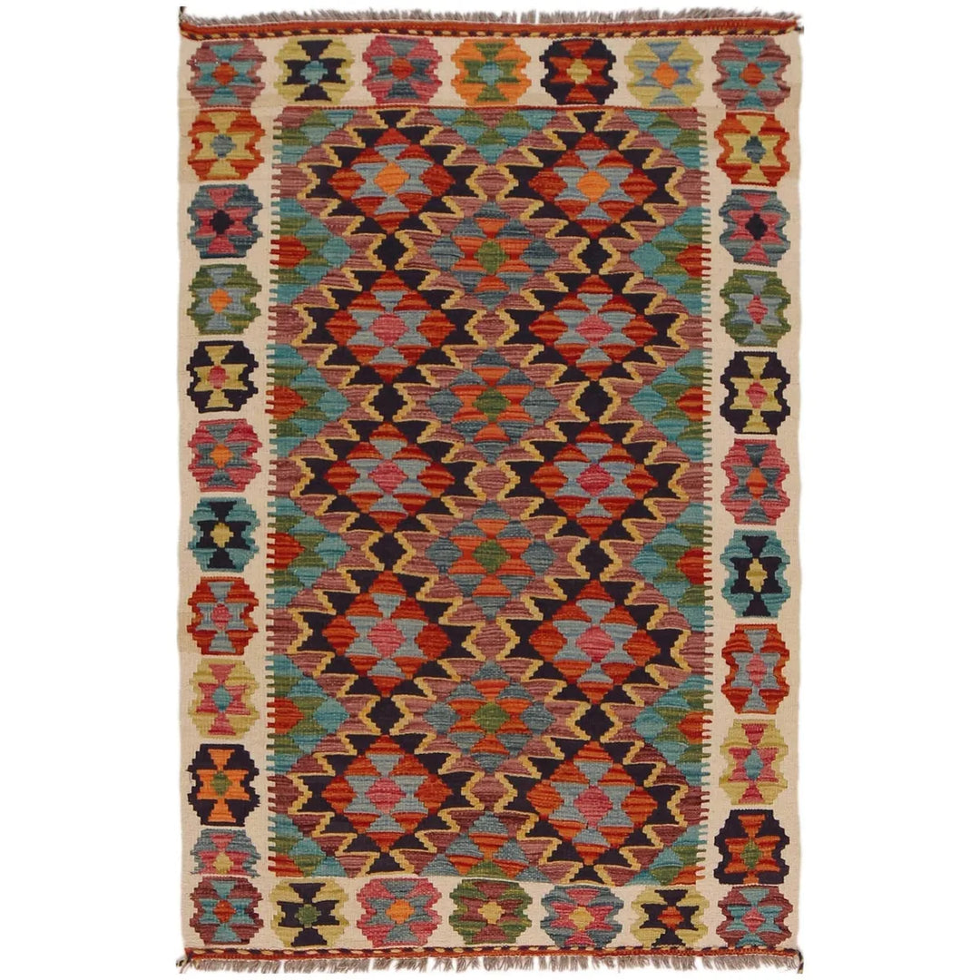 Afghan Kilim Rug 3' 3" x 4' 11" Flat-Weave | No. AL39497