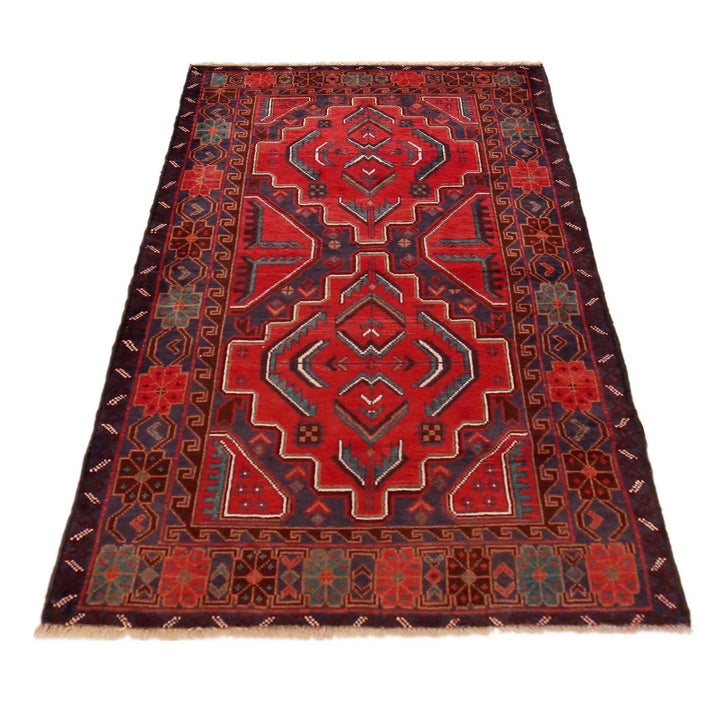 Red Afghan Baluchi Rug 3' 0" x 4' 10" Hand-Knotted | No. AL39541