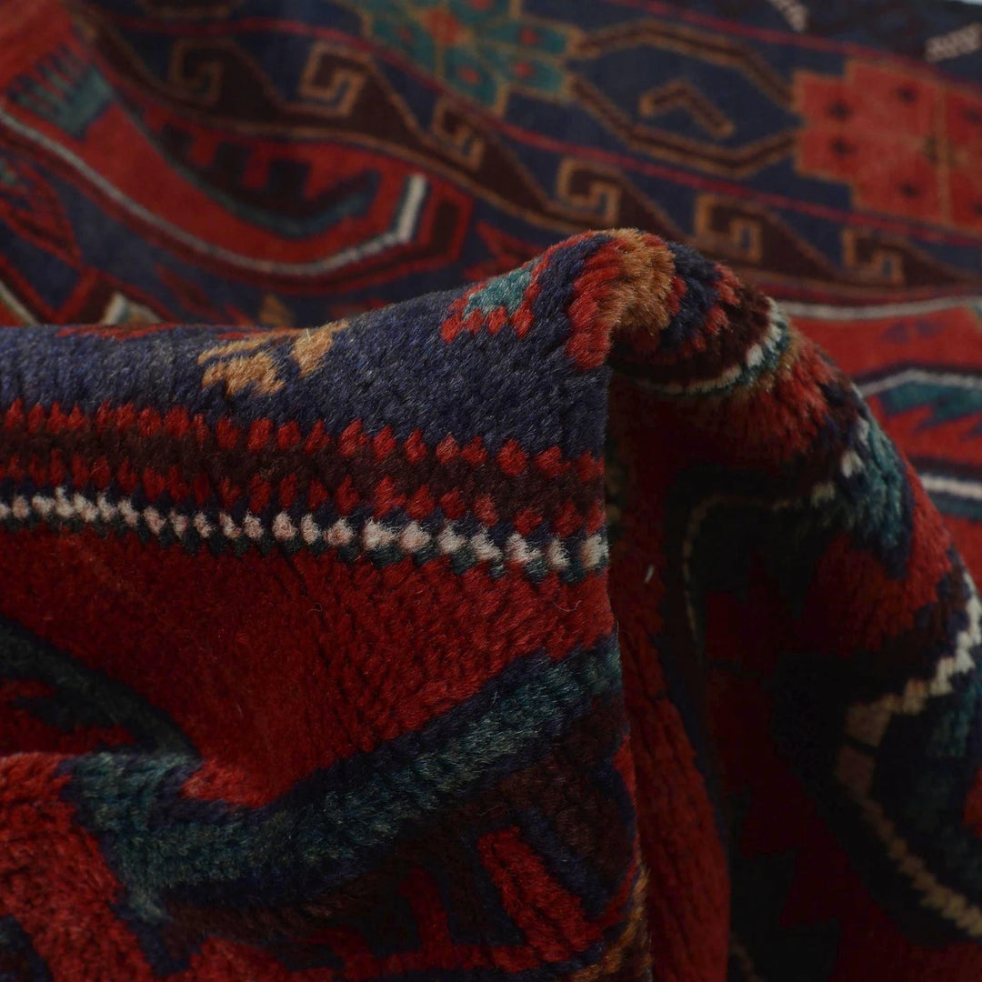 Red Afghan Baluchi Rug 3' 0" x 4' 10" Hand-Knotted | No. AL39541