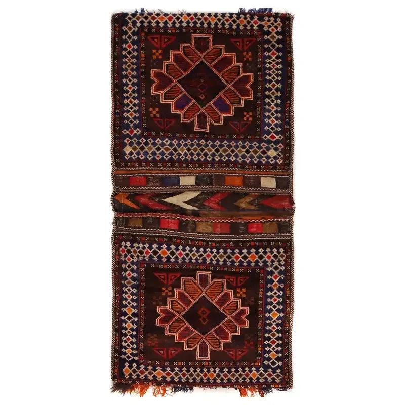 Afghan Saddle Bag Rug 2' 1" x 4' 4" Hand-Knotted | No. AL39662