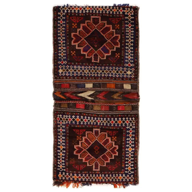 Afghan Saddle Bag Rug 2' 1" x 4' 4" Hand-Knotted | No. AL39662