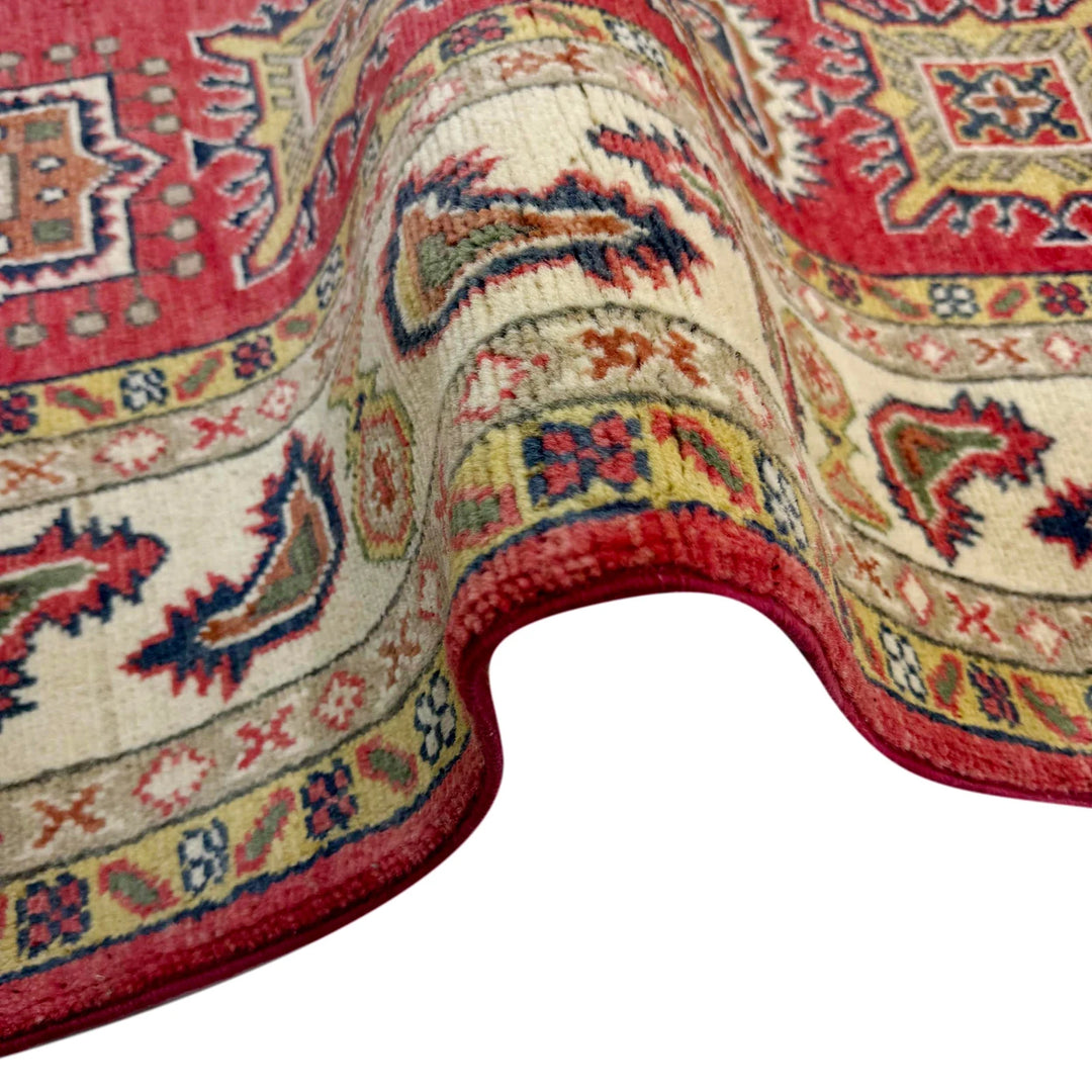 Red Afghan Kazak Rug 4' 11" x 6' 4" Hand-Knotted | No. AL39715