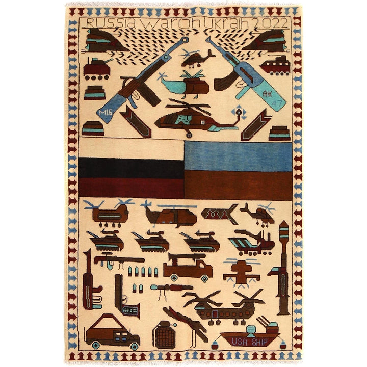 Afghan War Rug 3' 4" x 4' 11" Hand-Knotted | No. AL39722