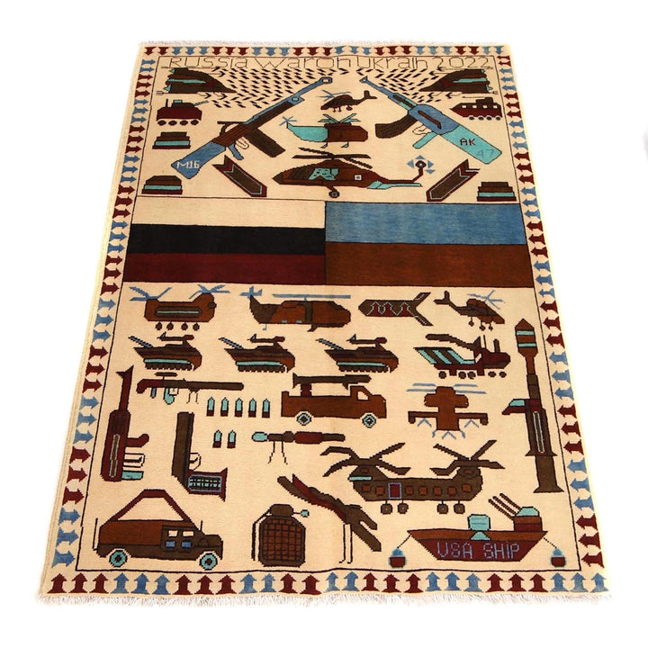 Afghan War Rug 3' 4" x 4' 11" Hand-Knotted | No. AL39722