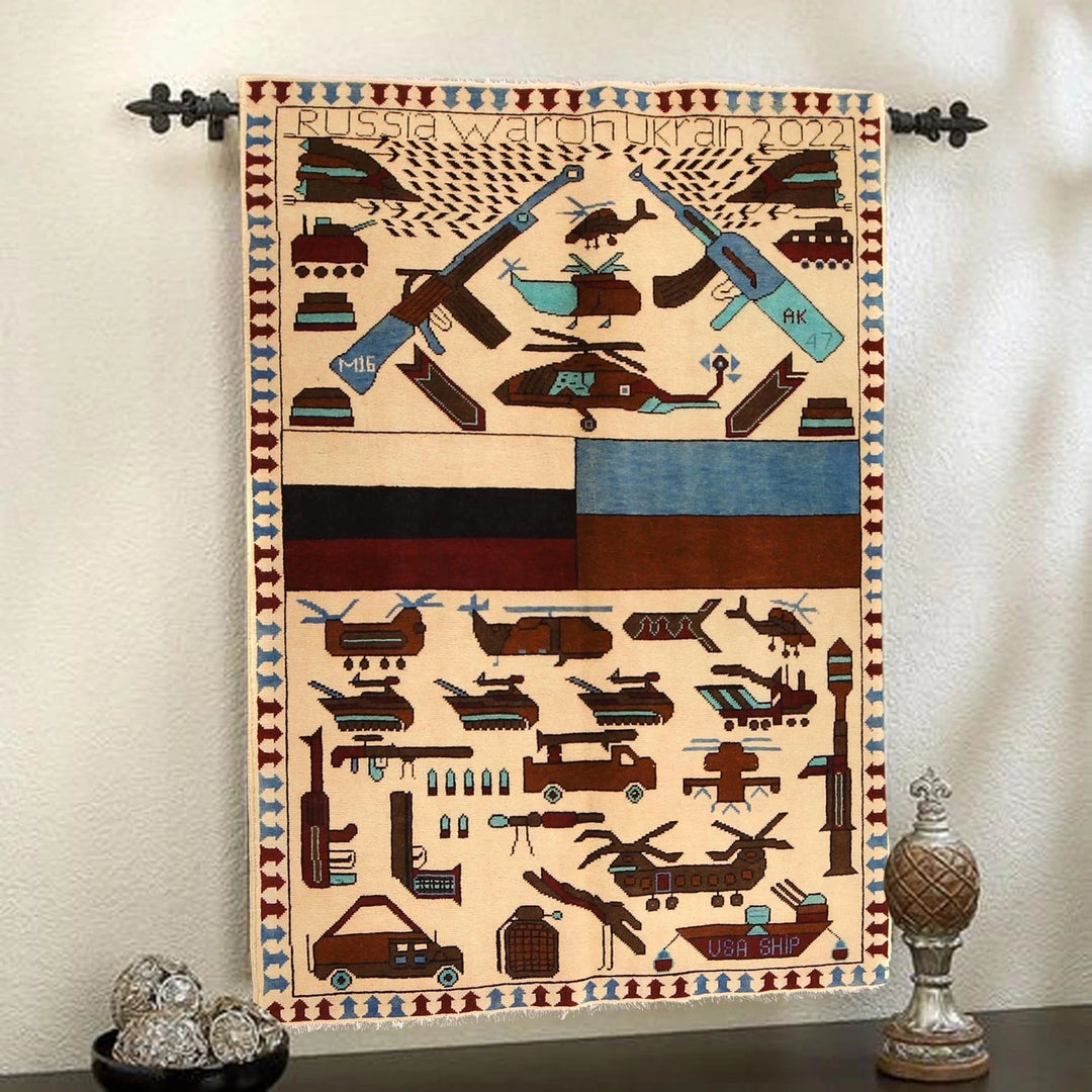 Afghan War Rug 3' 4" x 4' 11" Hand-Knotted | No. AL39722