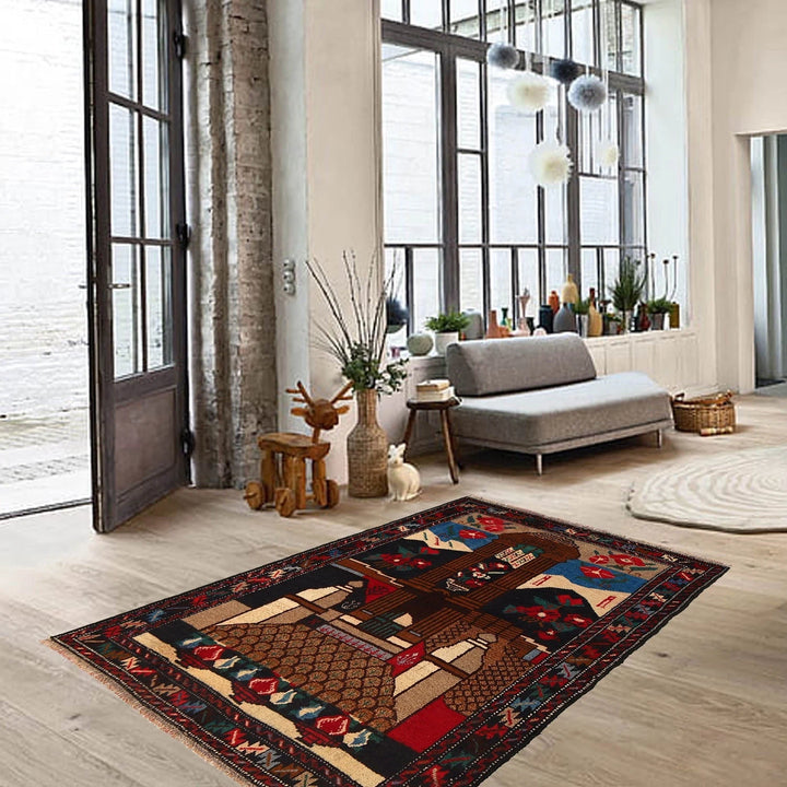 Afghan Pictorial Rug 2' 11" x 4' 8" Hand-Knotted | No. AL39782