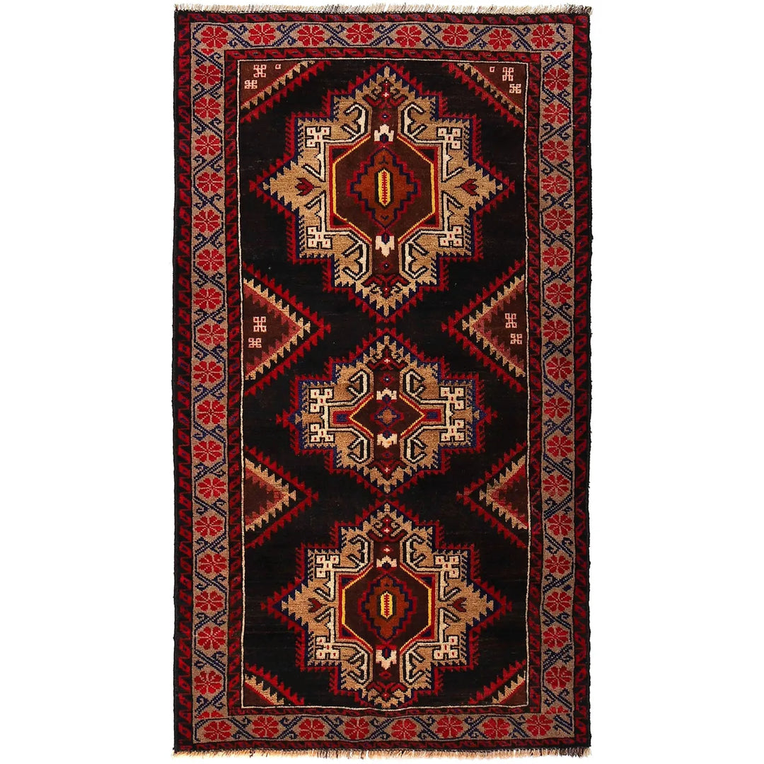 Afghan Baluchi Rug 3' 1" x 5' 10" Hand-Knotted | No. AL39787