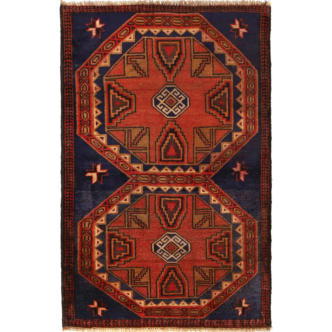 Navy Blue Afghan Baluchi Rug 3' 0" x 4' 9" Hand-Knotted | No. AL39898