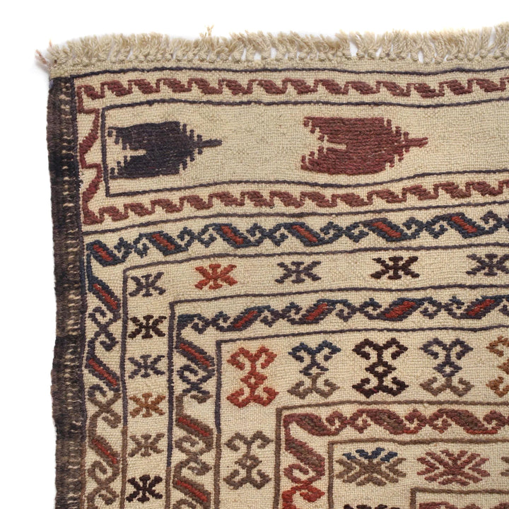 White Afghan Soumak Rug 4' 5" x 5' 11" Flat-Weave | No. AL39917