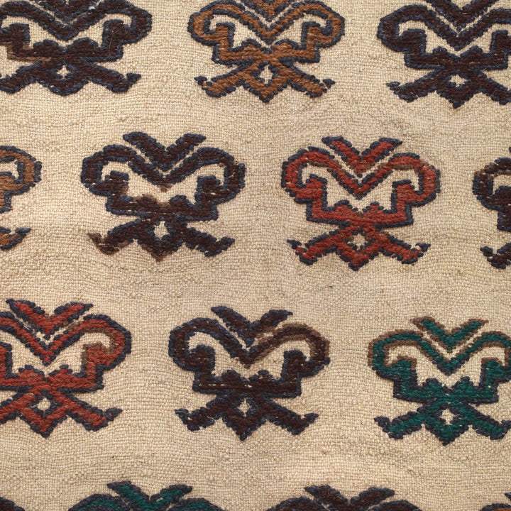 White Afghan Soumak Rug 4' 5" x 5' 11" Flat-Weave | No. AL39917