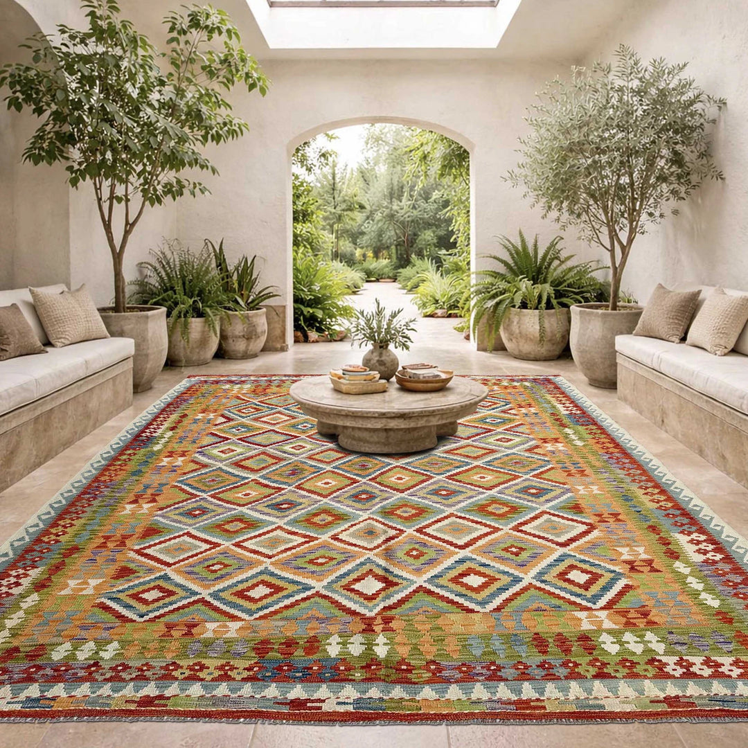 Afghan Vegetable Kilim Rug 8' 6" x 11' 4" Flat-Weave | No. AL39919