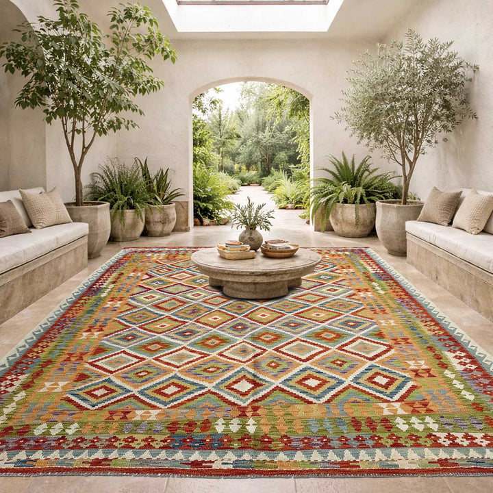 Afghan Vegetable Kilim Rug 8' 6" x 11' 4" Flat-Weave | No. AL39919