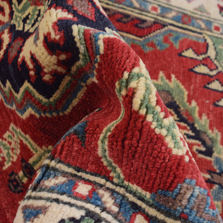 Red Afghan Kazak Rug 2' 8" x 4' 1" Hand-Knotted | No. AL39974