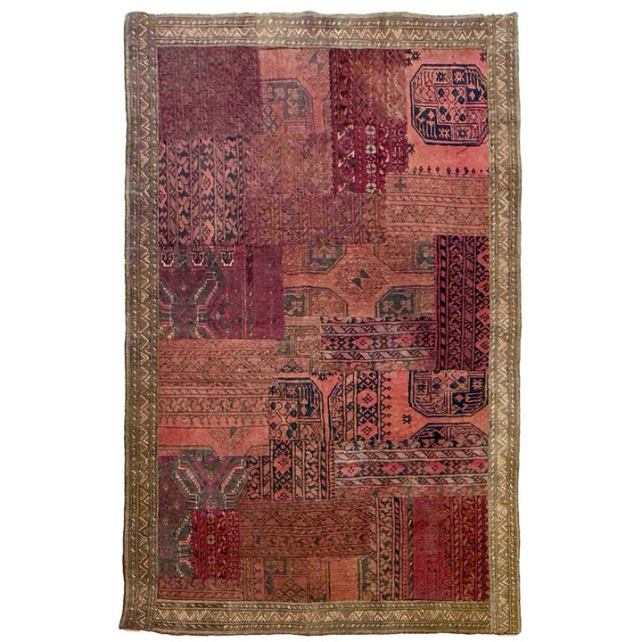 Afghan Patchwork Rug 4' 1" x 5' 11" Hand-Knotted | No. AL400069