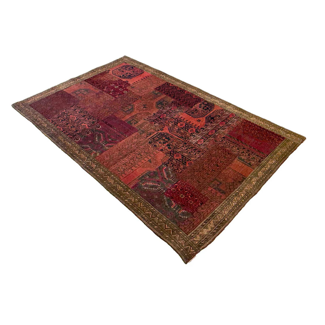 Afghan Patchwork Rug 4' 1" x 5' 11" Hand-Knotted | No. AL400069