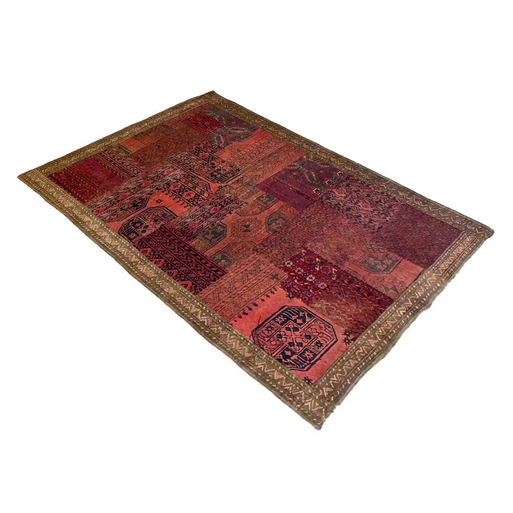 Afghan Patchwork Rug 4' 1" x 5' 11" Hand-Knotted | No. AL400069