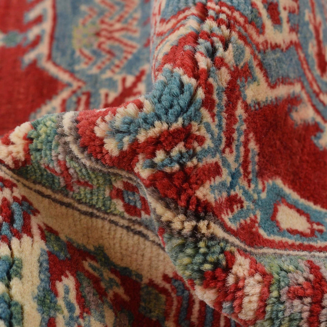 Red Afghan Kazak Rug 3' 10" x 5' 4" Hand-Knotted | No. AL40007