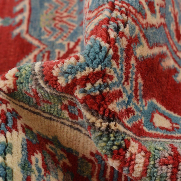 Red Afghan Kazak Rug 3' 10" x 5' 4" Hand-Knotted | No. AL40007