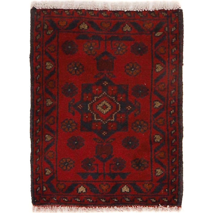 Red Afghan Oriental Doormat 1' 5" x 1' 10" Hand-Knotted | No. AL40014