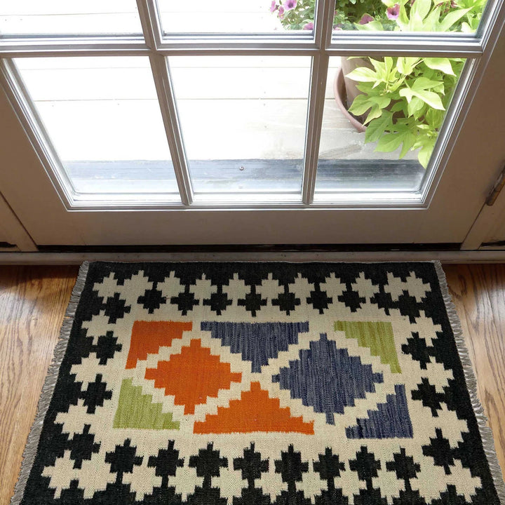 Afghan Vegetable Kilim Rug 2' 0" x 2' 11" Flat-Weave | No. AL400337