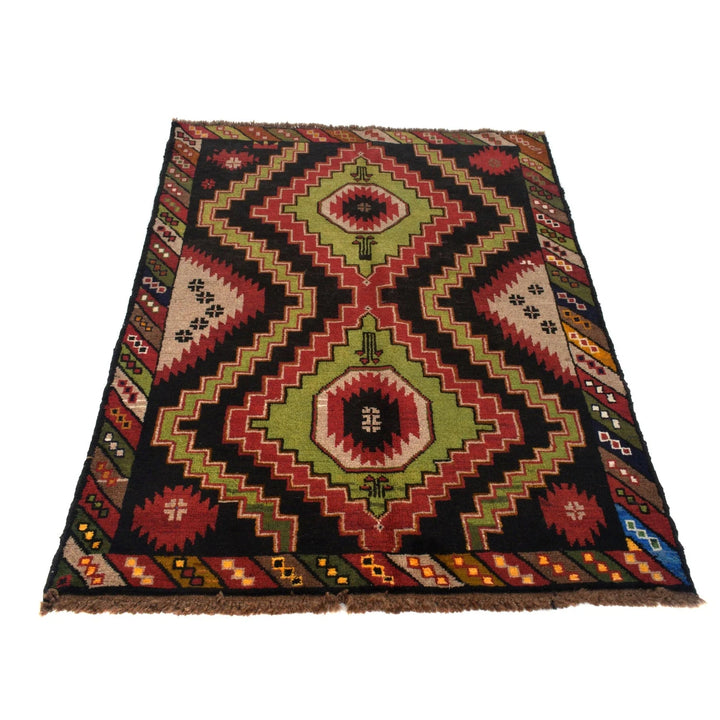 Black Afghan Baluchi Rug 3' 12" x 5' 11" Hand-Knotted | No. AL40081