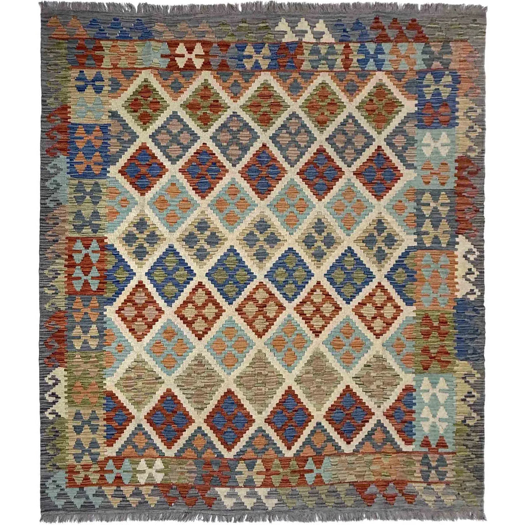 Afghan Vegetable Kilim Rug 6' 3" x 7' 7" Flat-Weave | No. AL401120
