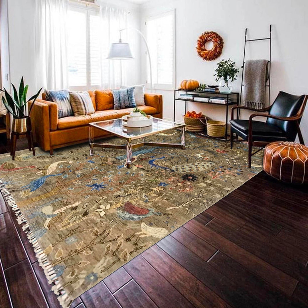 Green Afghan Shikargah Rug 5' 9" x 7' 9" Hand-Knotted | No. AL40149