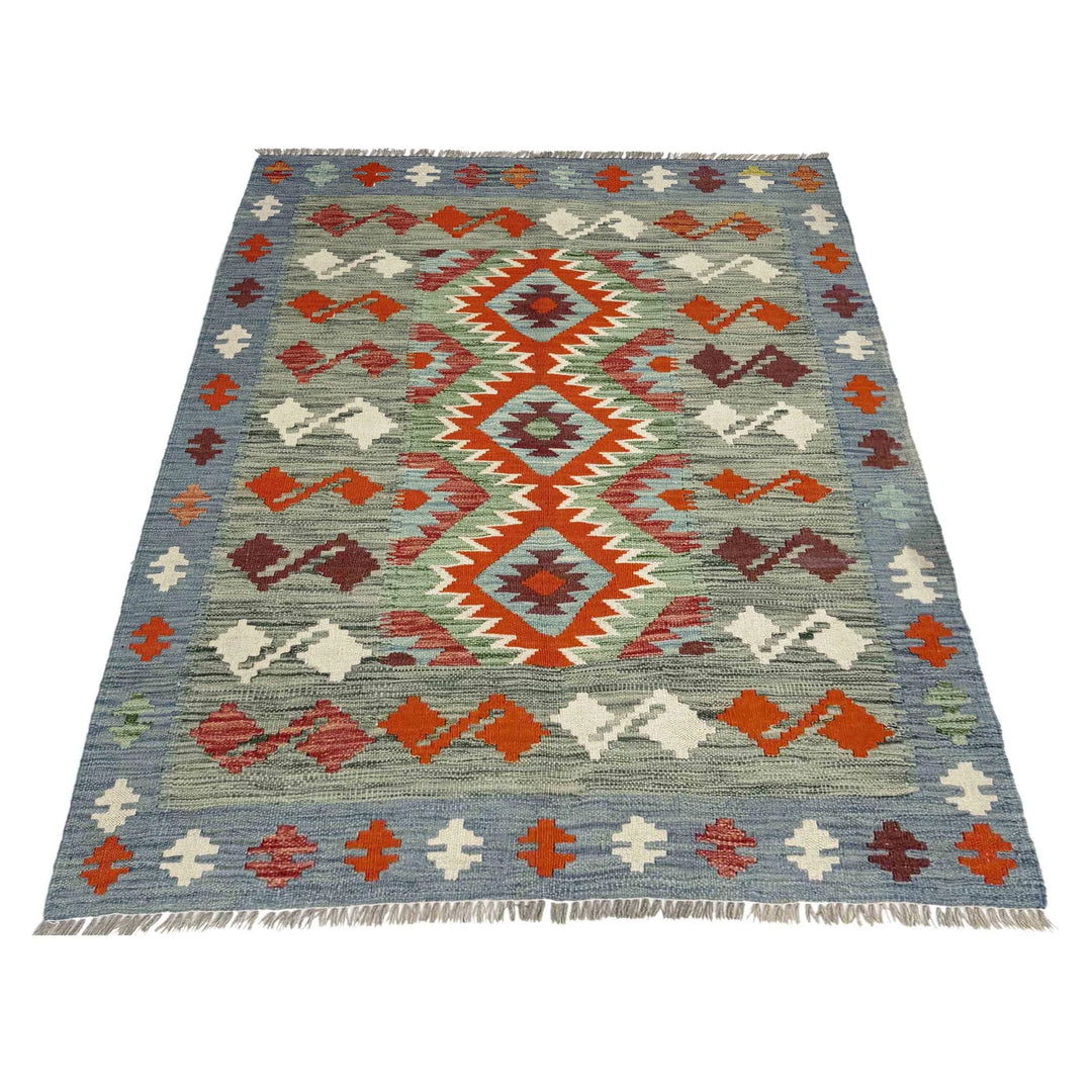 Multicolor Afghan Vegetable Kilim Rug 3'9" x 5'0" Flat-Weave | No. AL401775