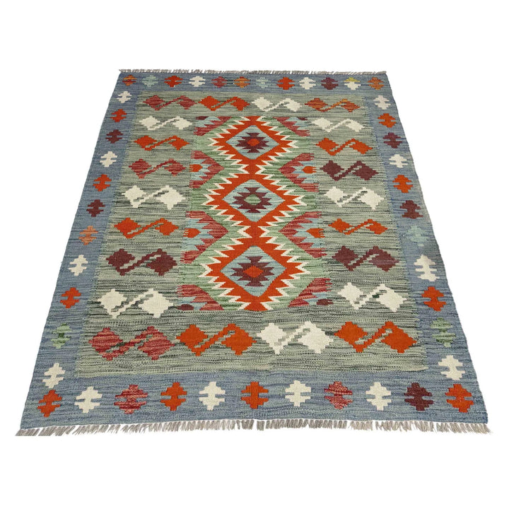 Multicolor Afghan Vegetable Kilim Rug 3'9" x 5'0" Flat-Weave | No. AL401775