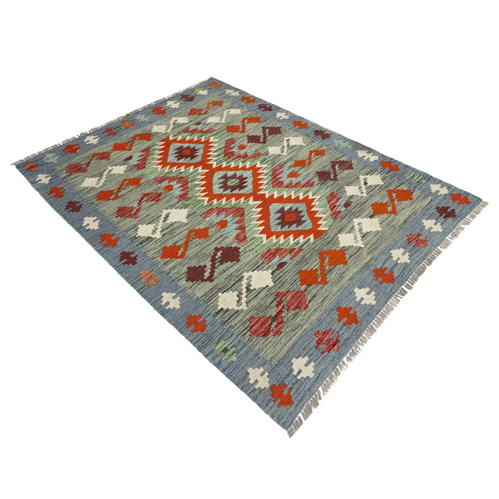 Multicolor Afghan Vegetable Kilim Rug 3'9" x 5'0" Flat-Weave | No. AL401775