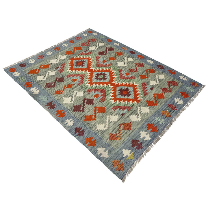 Multicolor Afghan Vegetable Kilim Rug 3'9" x 5'0" Flat-Weave | No. AL401775